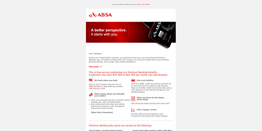 Absa Mailers - Set 1 | Internal Comms Sales Toolkit Emailer